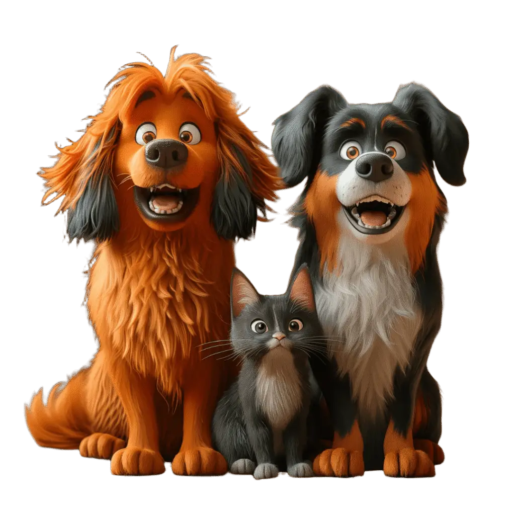 Stylish cartoon dog and cat on a white background, advocating comprehensive pet wellness insurance.