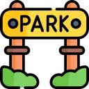 Dog park cartoon sign, promoting active pet wellness and insurance for outdoor activities.