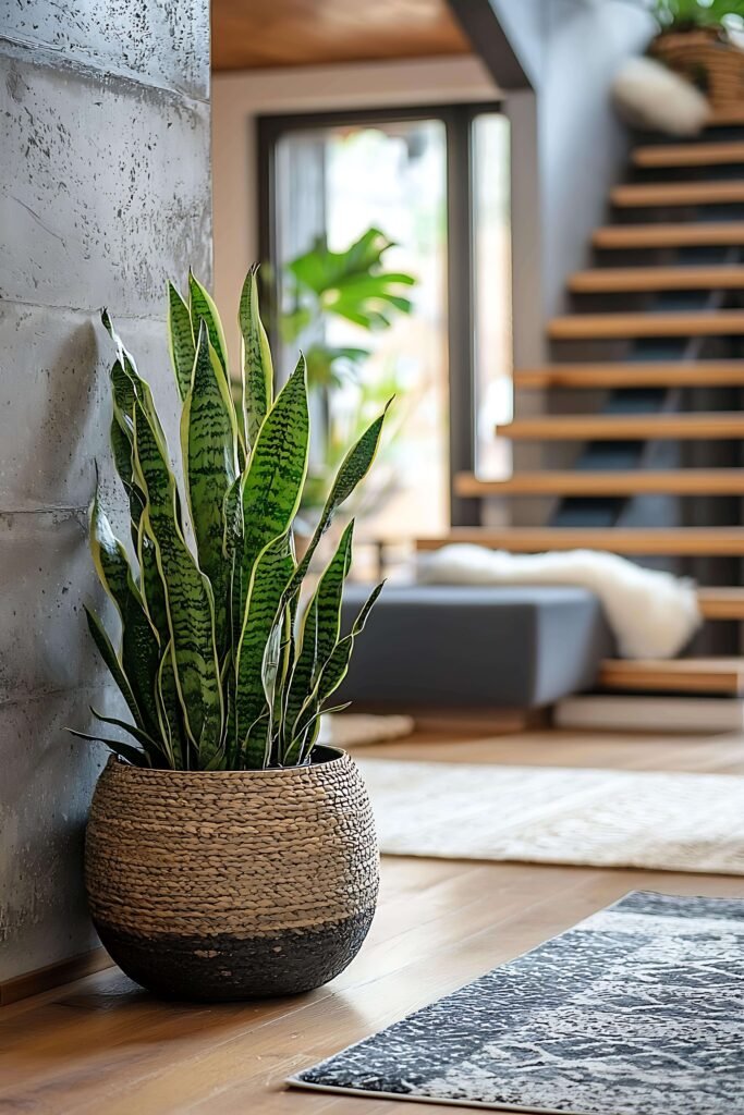 plant pot sits wooden floor 1