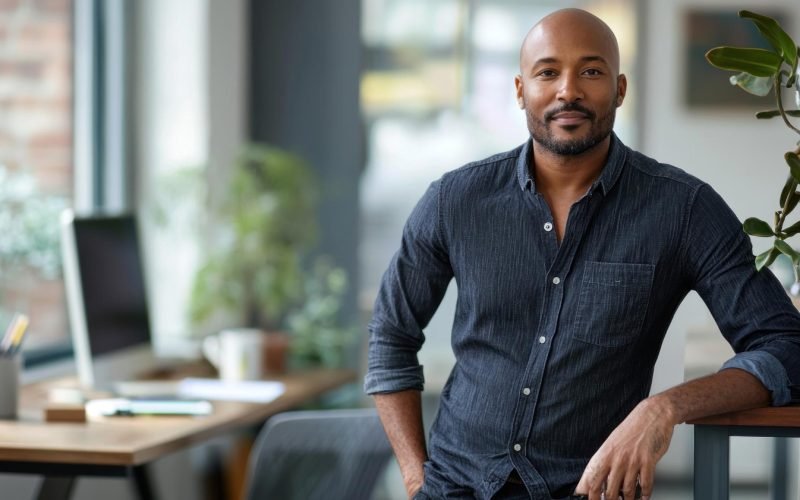 Successful African American businessman enjoying the benefits of comprehensive renters insurance.